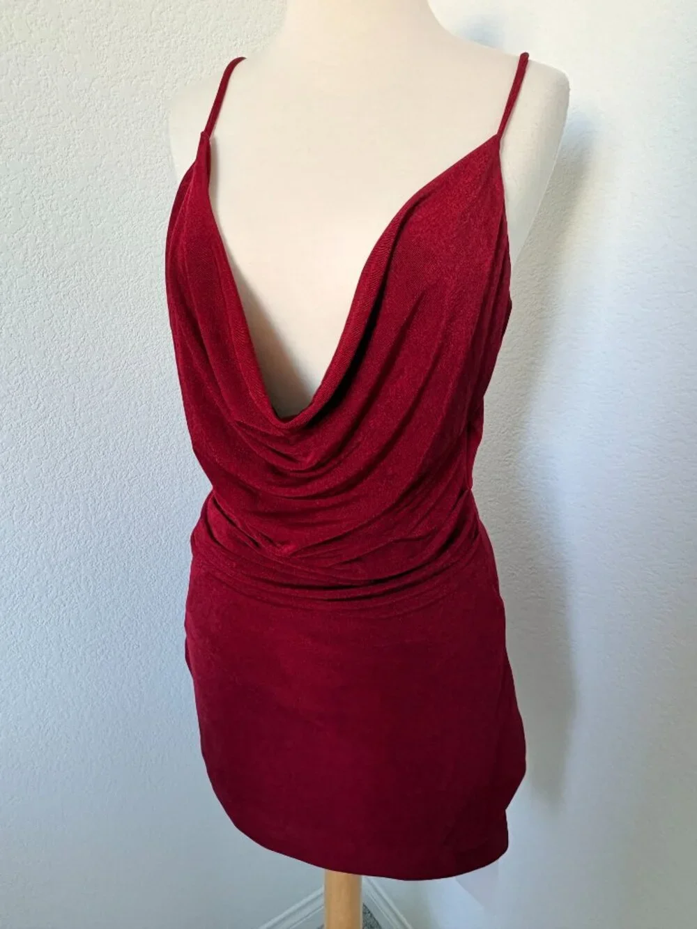 Sasha Therese Cowl Neck Strappy Open Back Mini Slip Metallic Dress S